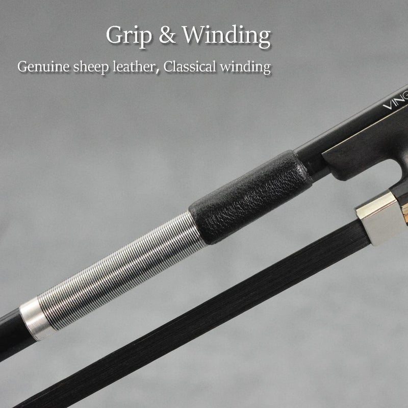 VINGOBOW Carbon Fiber Cello Bow 4/4 Size VINGOBOW 100CB Full 4 4 for Professional Player Parisian Eyes Ebony Frog Unbleached Mongolian Black Horse Hair Pernambuco Performance Powerful and Wild Tone - Image 5